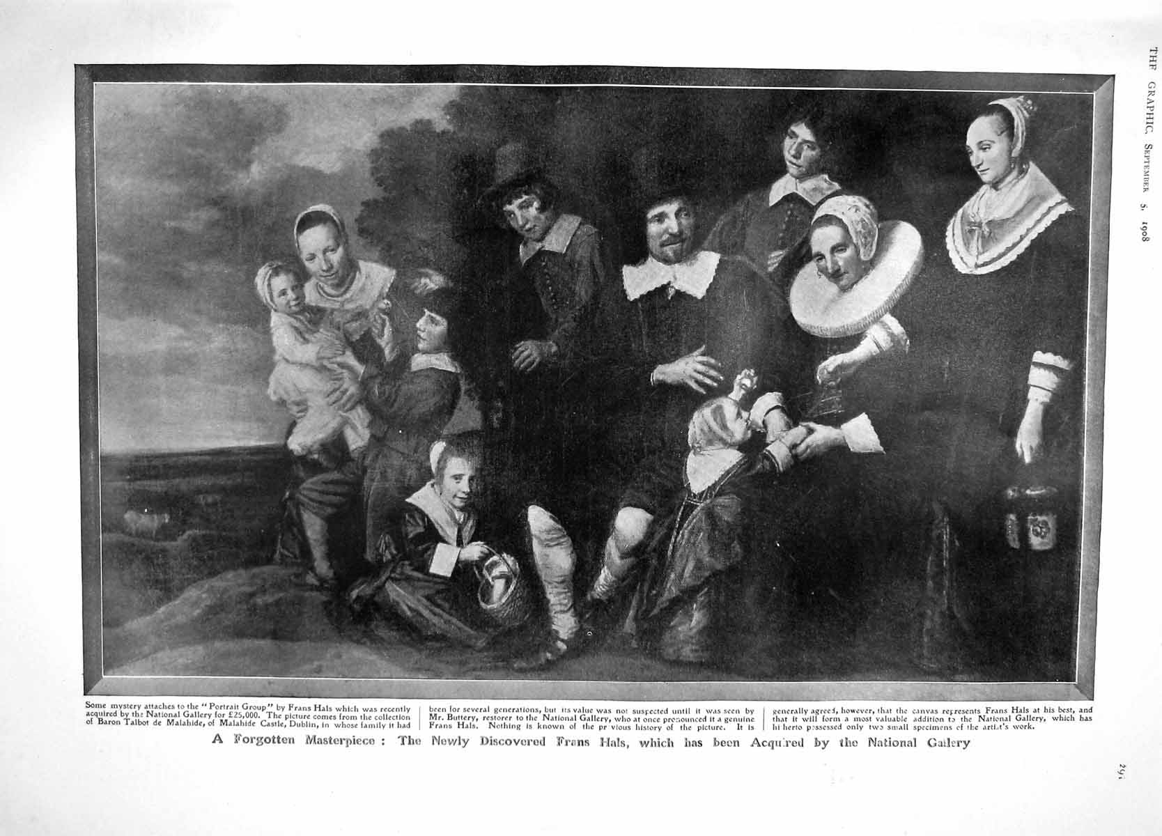Old Antique Print 1908 Portrait Group Frans Hals National Gallery Dublin 20th