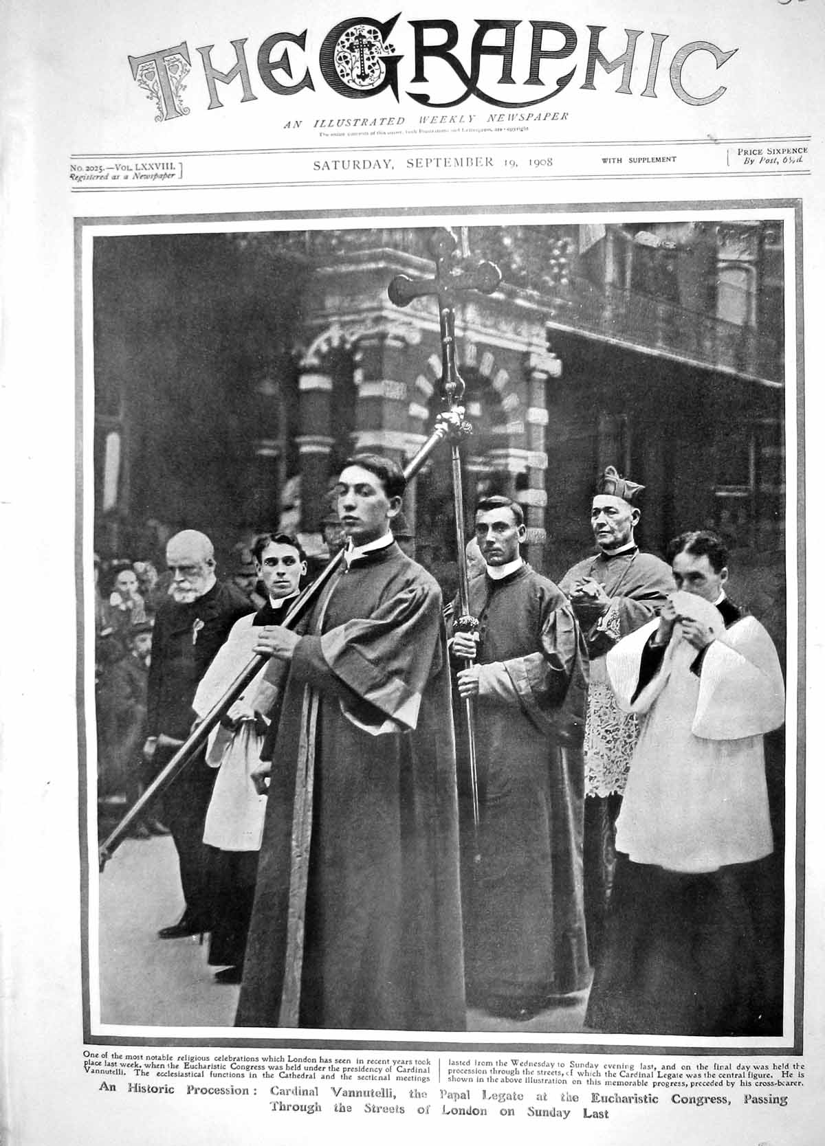 Original Old Antique Print 1908 Cardinal Vannutelli Papal Legate Eucharistic