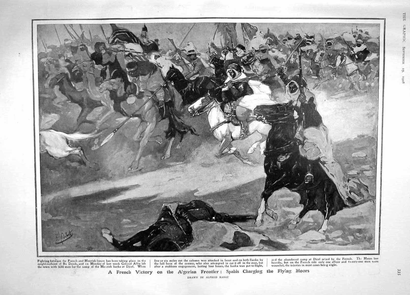 Old Antique Print 1908 Spahis Flying Moors War Battle Allix Queen Holland 20th