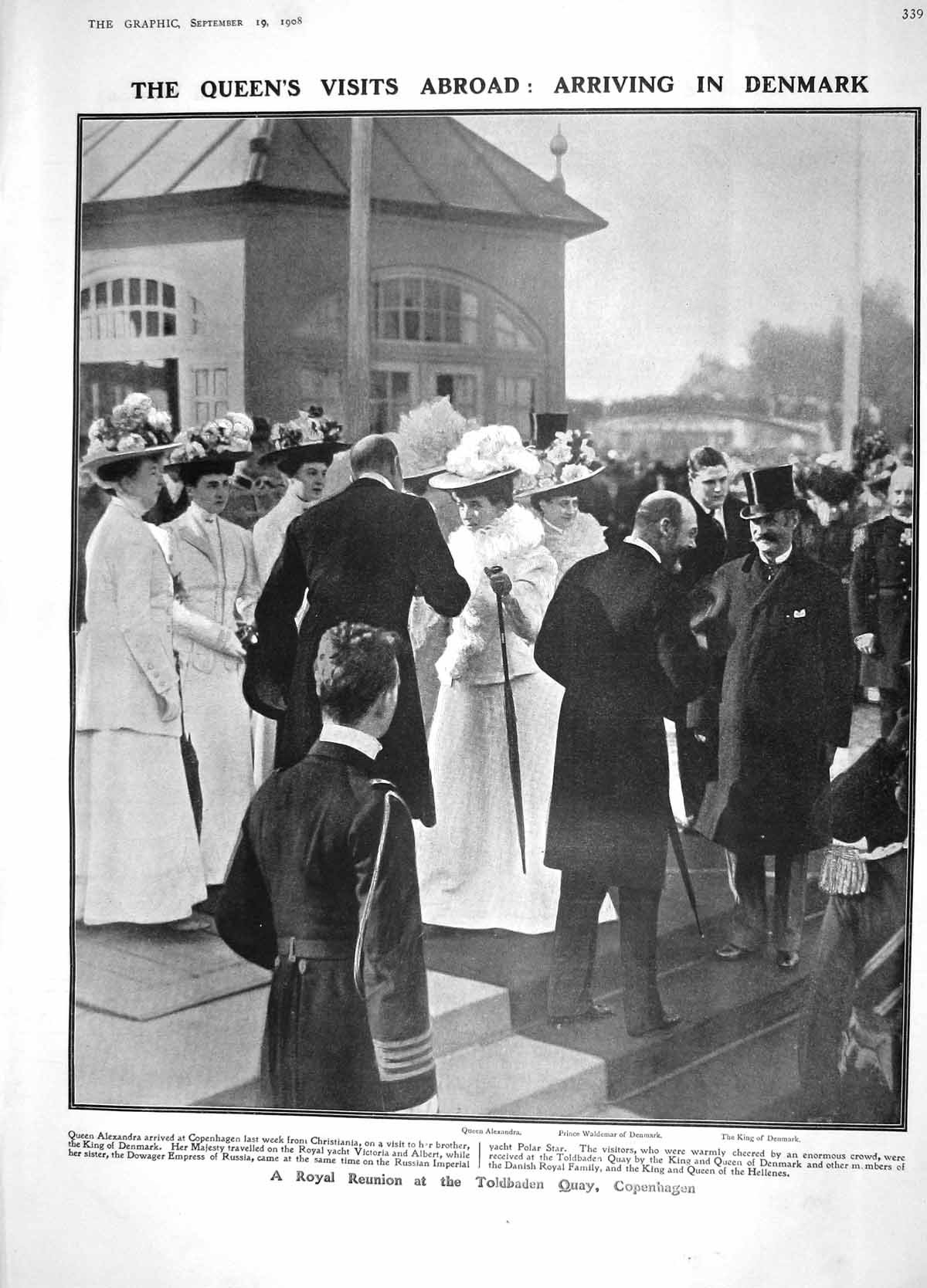 Old Antique Print 1908 Queen Alexandra Waldemar Denmark Dutch Girls Farm 20th