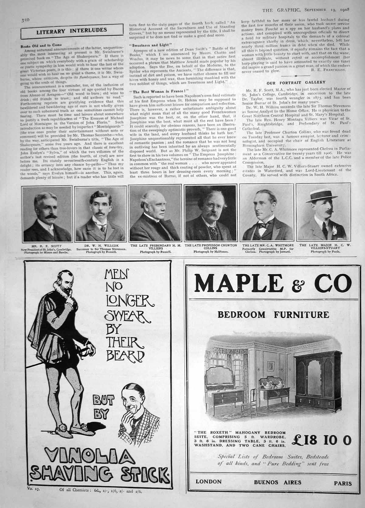 Original Old Antique Print 1908 Scott Willcox Villiers Collin Whitmore Major