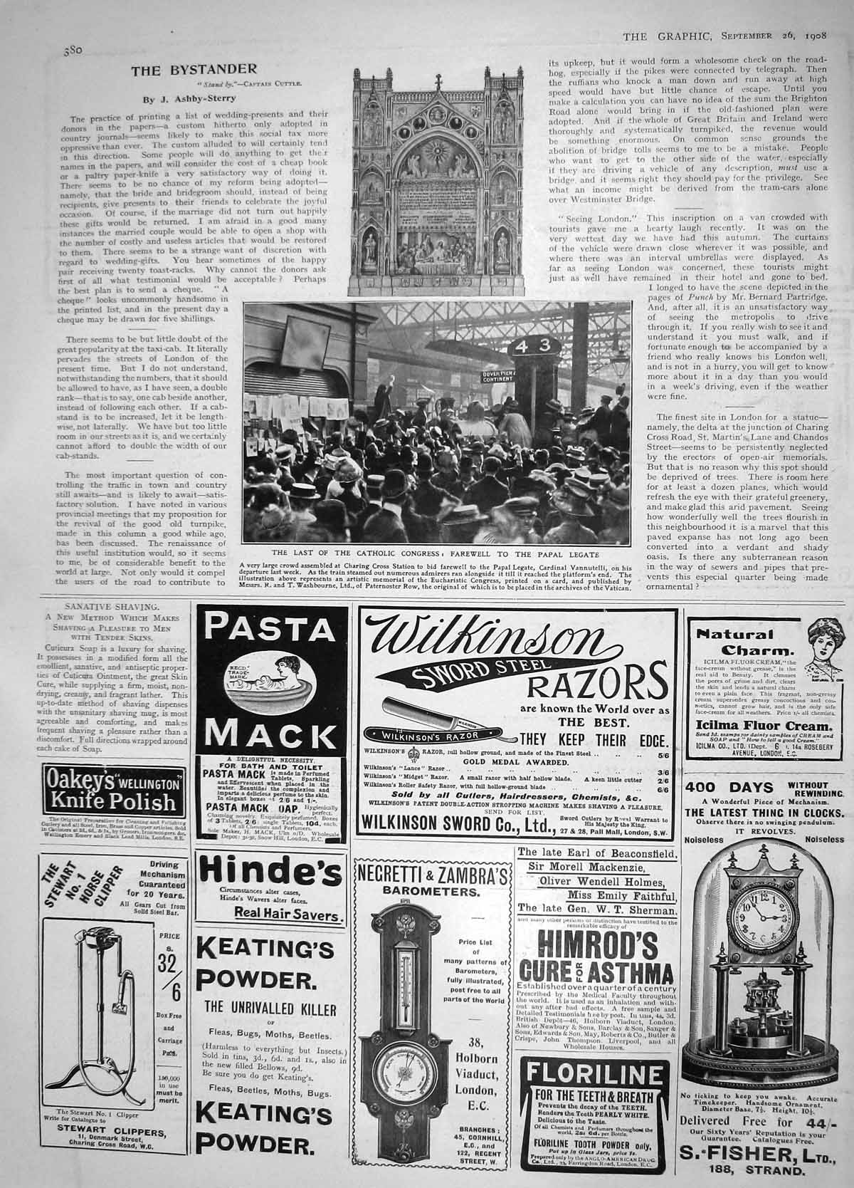 Original Old Antique Print 1908 Catholic Congress Papal Legate Charing Cross