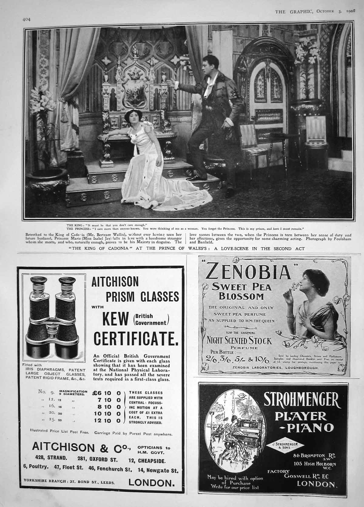 Original Old Antique Print 1908 King Cadonia Prince Wales Theatre Wallis Jay