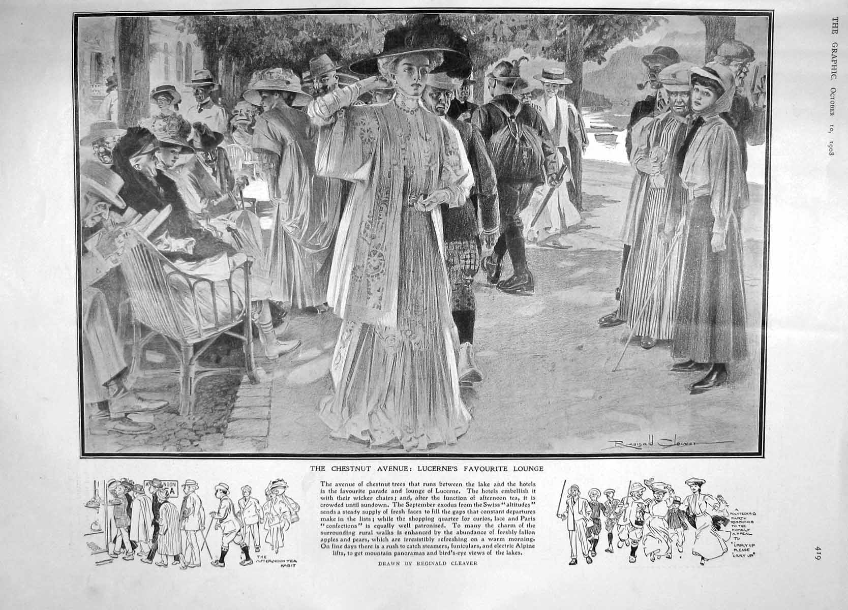 Old Antique Print 1908 Chestnut Lucerne Hotel Ferdinand Bulgaria Tittoni 20th