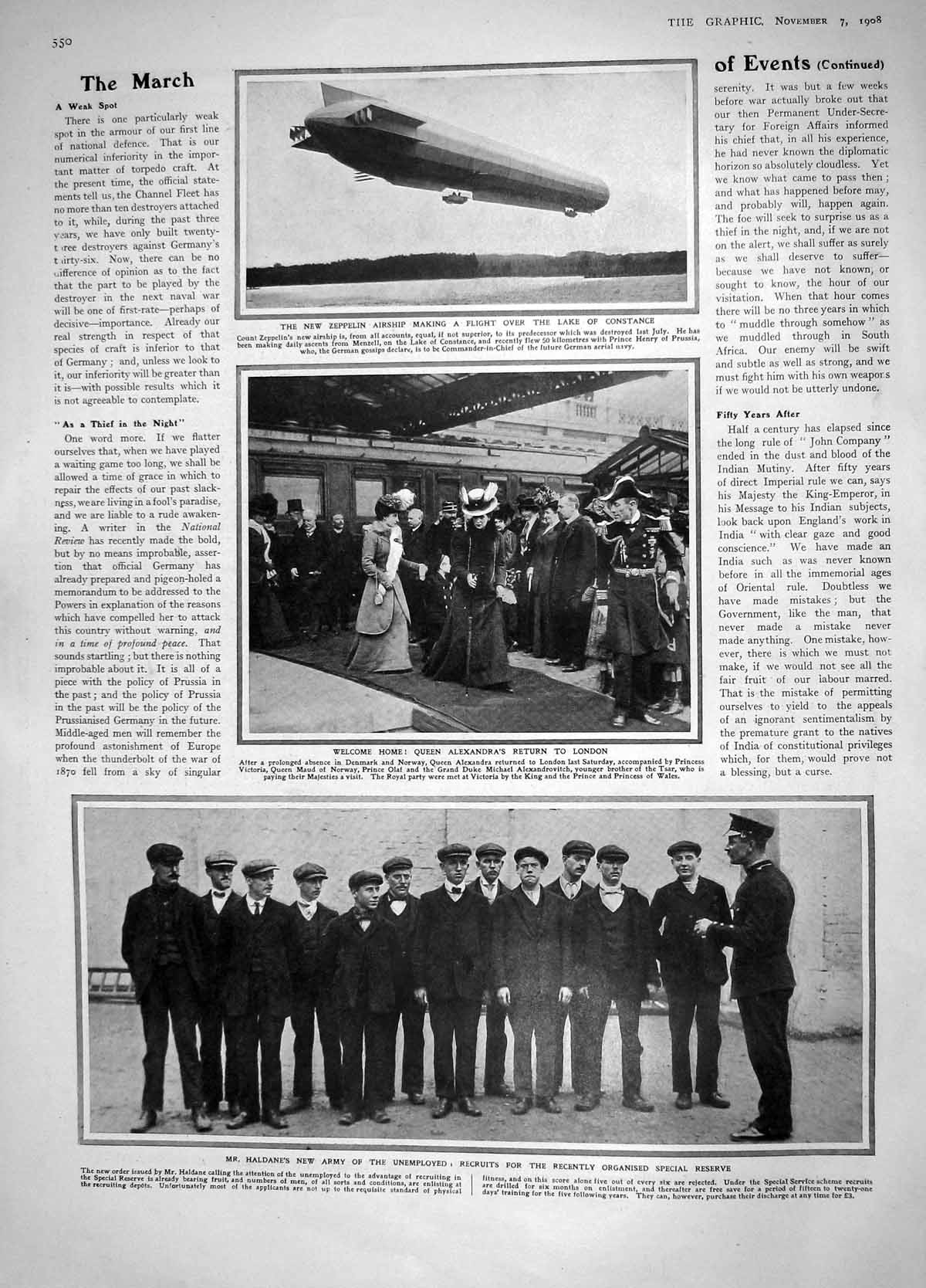 Old Antique Print 1908 Zeppelin Airship Haldane Reserves Aeroplane France 20th