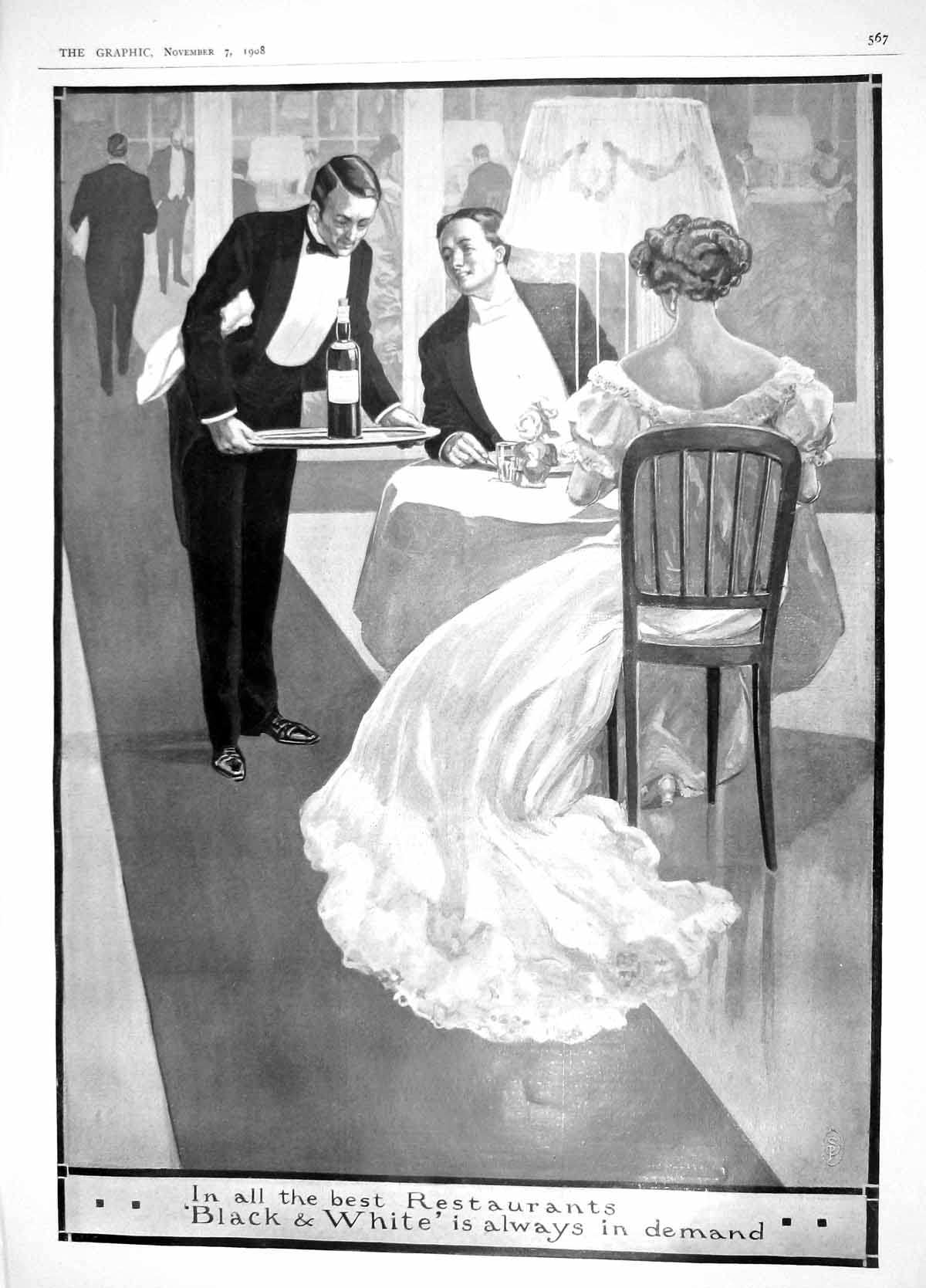 Original Old Antique Print 1908 Black White Whisky Restaurant Piano Irex Powder