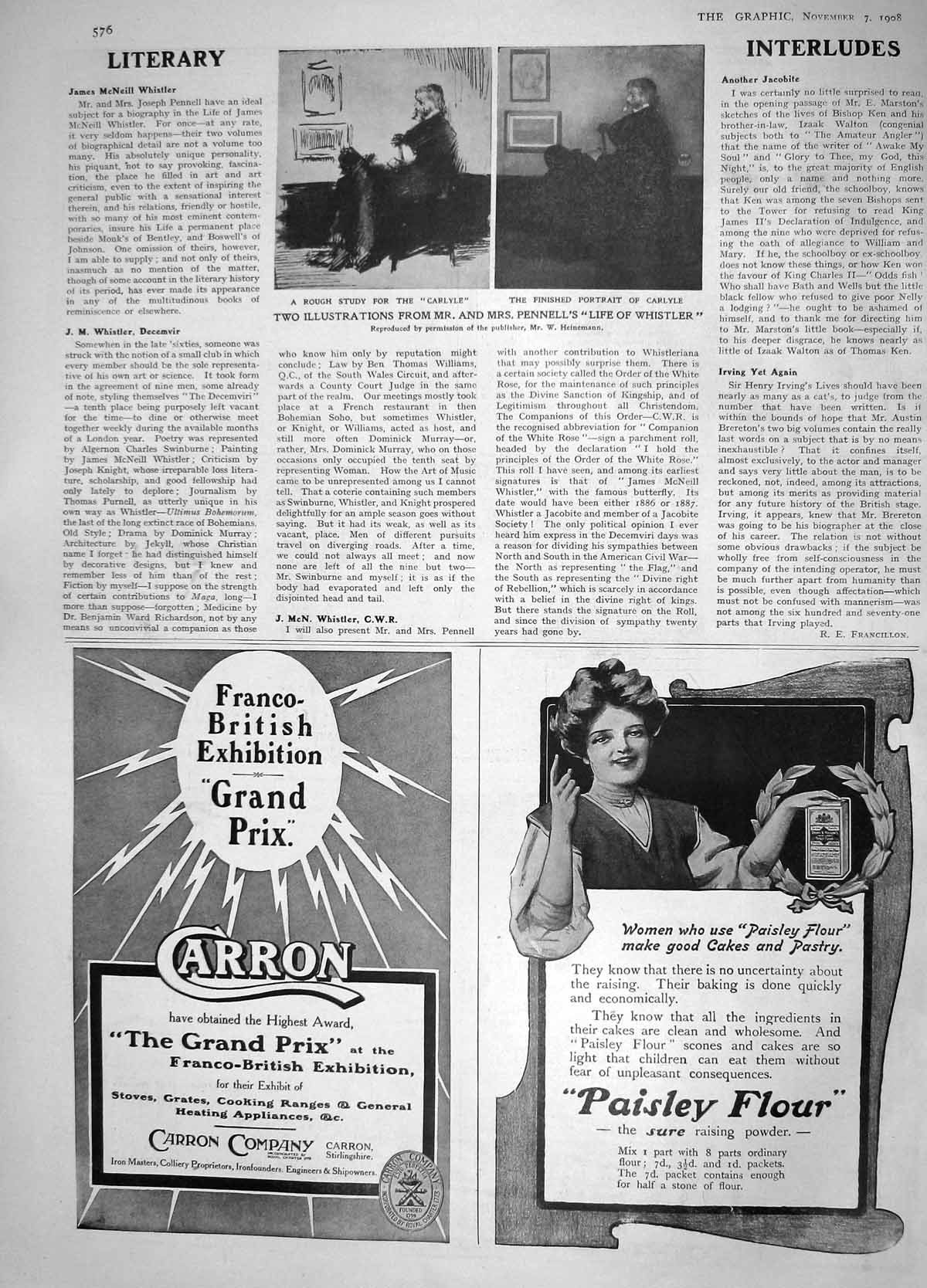 Original Old Antique Print 1908 Pennell Life Whistler Portrait Carlyle Carron
