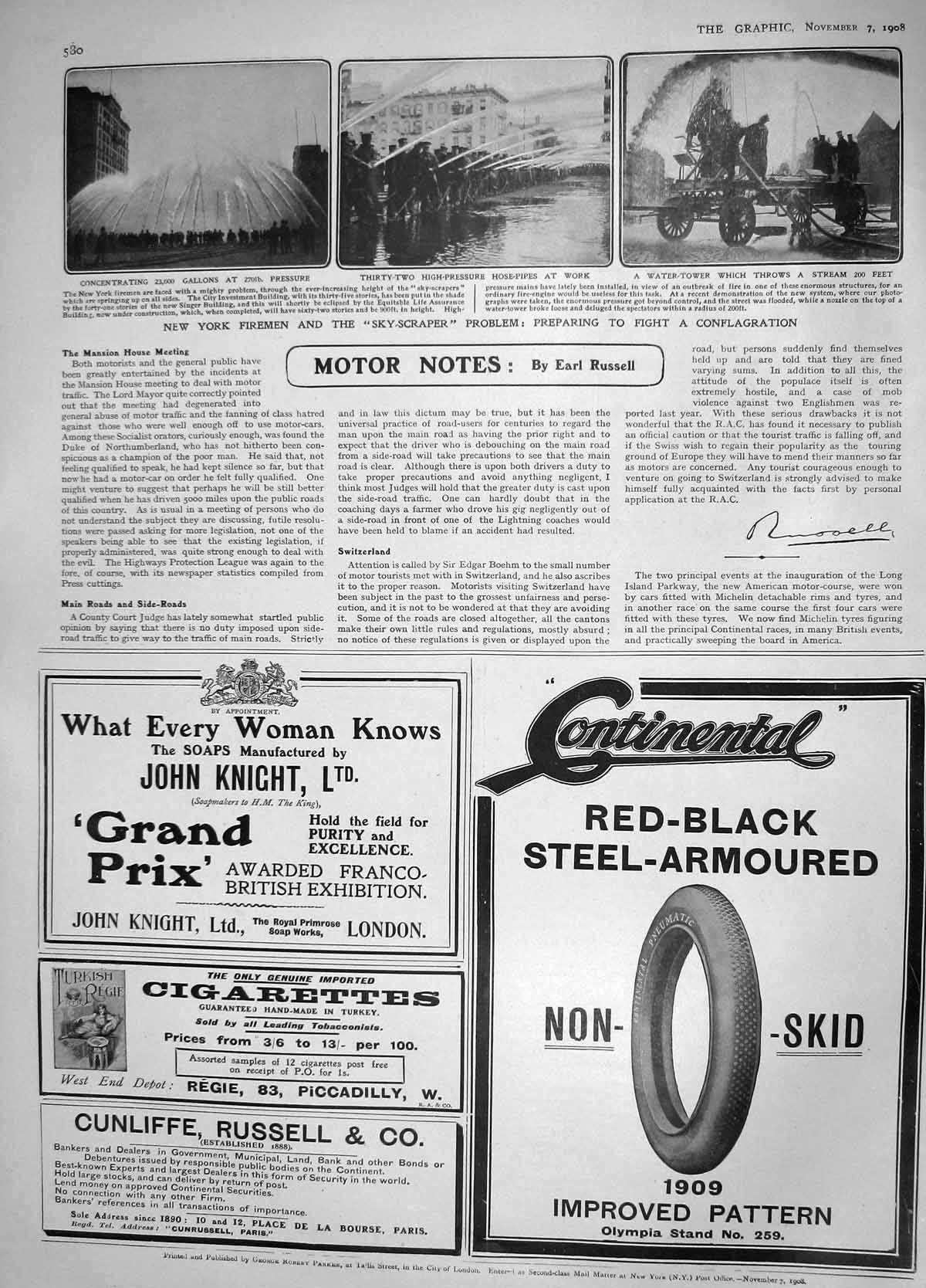 Original Old Antique Print 1908 New York Firemen Sky-Scraper Conflagaration