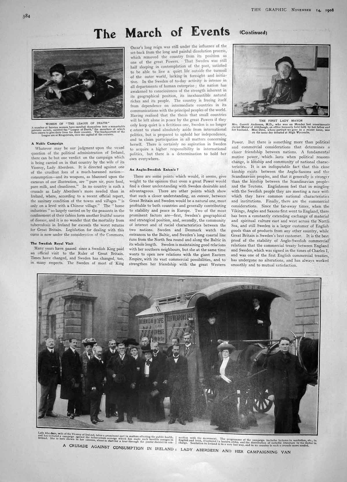 Old Antique Print 1908 Lady Aberdeen Ireland Anderson Truscott Caesar Car 20th