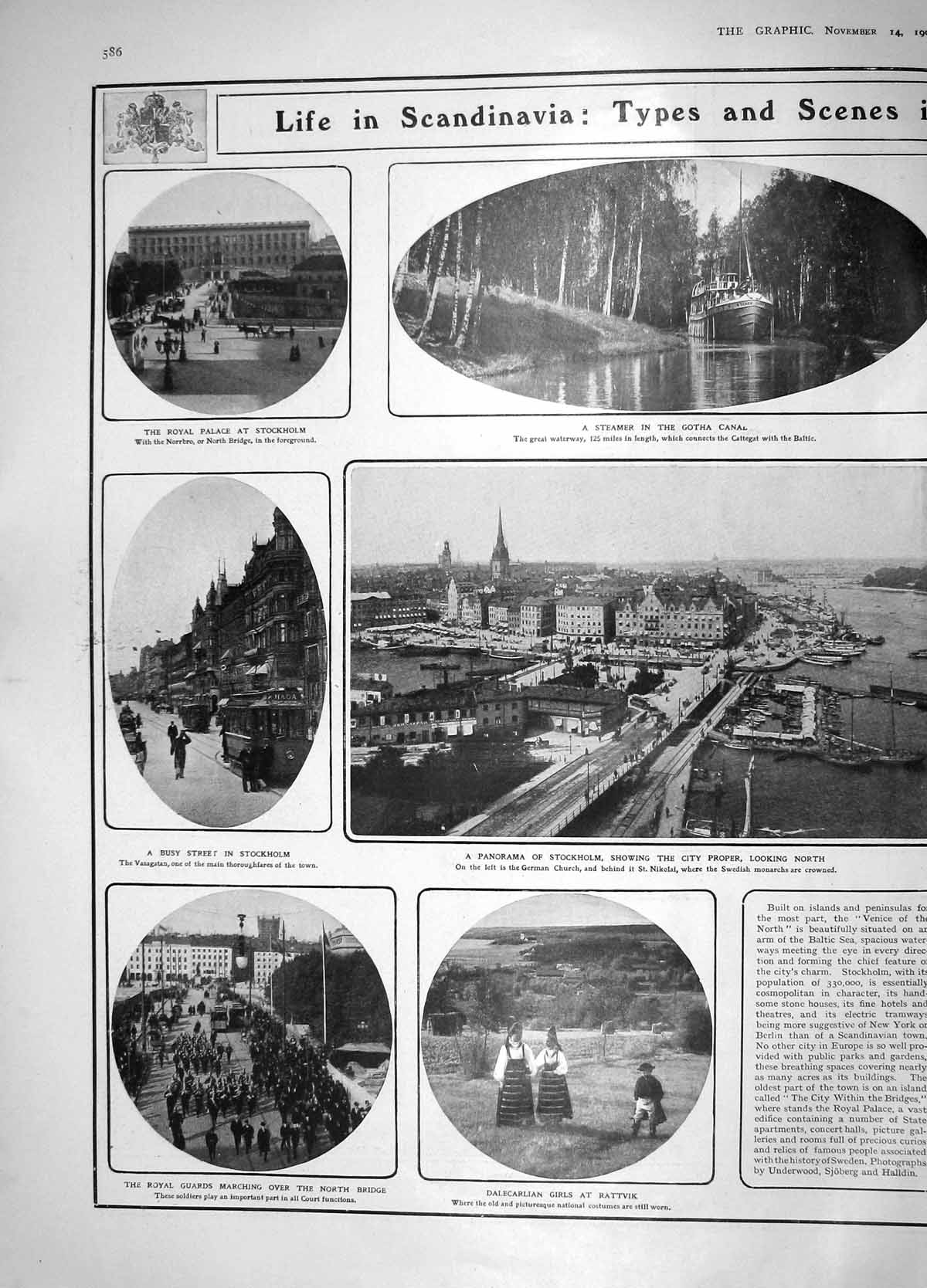 Old Antique Print 1908 Scandinavia Gotha Canal Rattvik Stockholm Leksand 20th