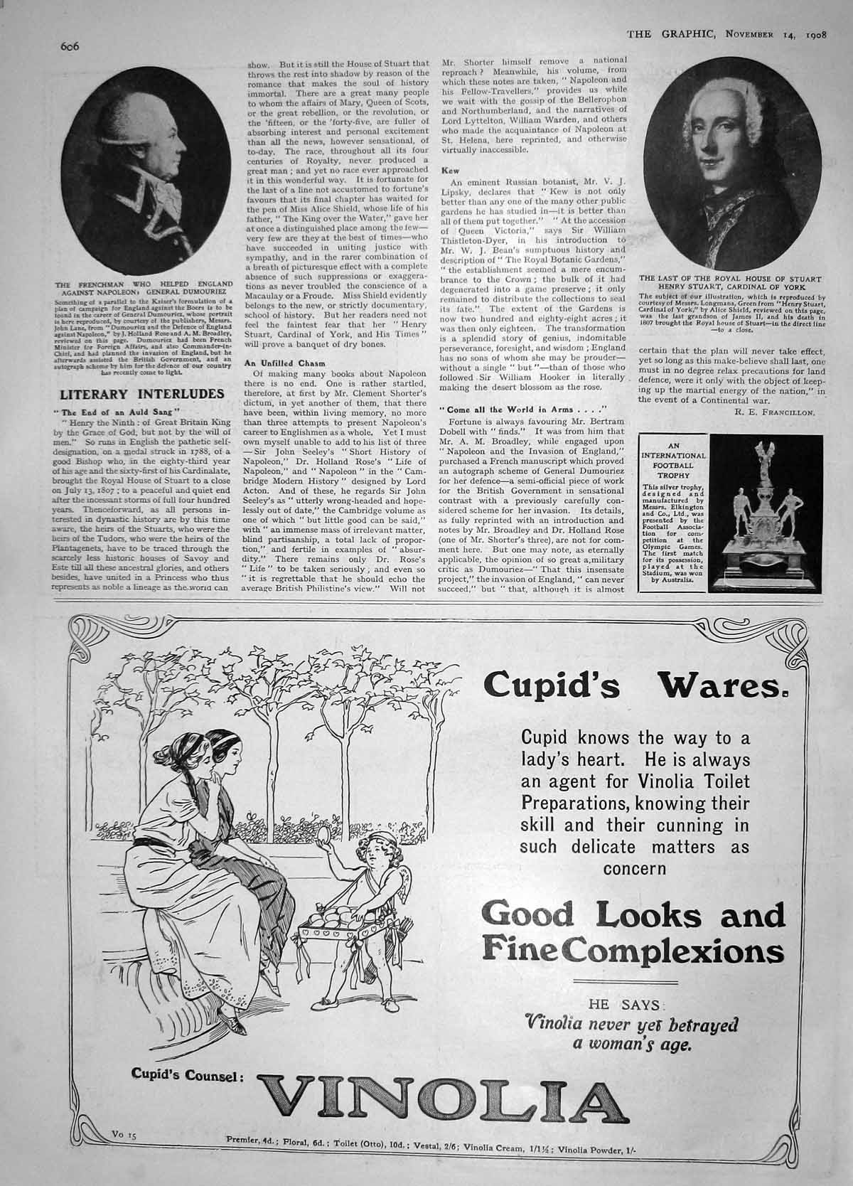 Original Old Antique Print 1908 Henry Stuart Cardinal York General Dumouriez