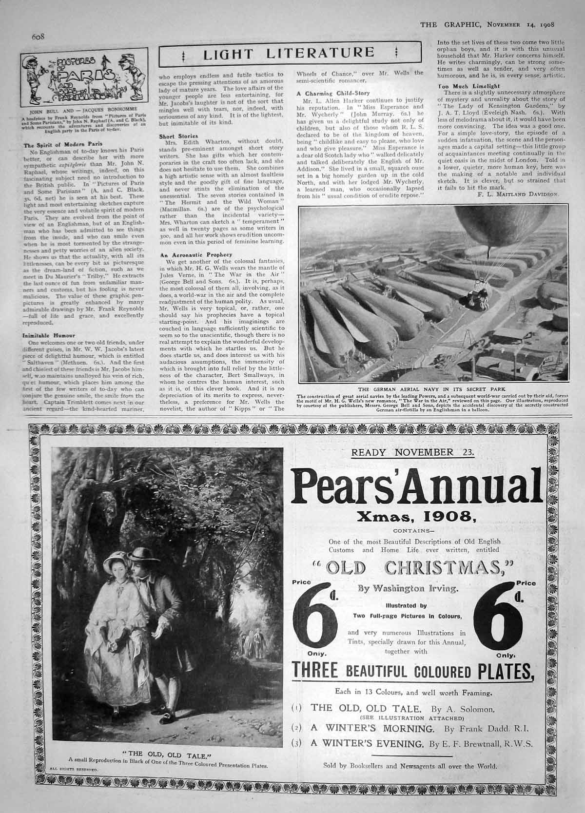 Original Old Antique Print 1908 German Aerial Navy Secret Park Pears Annual