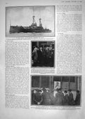 Original Old Antique Print 1908 Bellerophon War Ship Rockefeller France Turkey