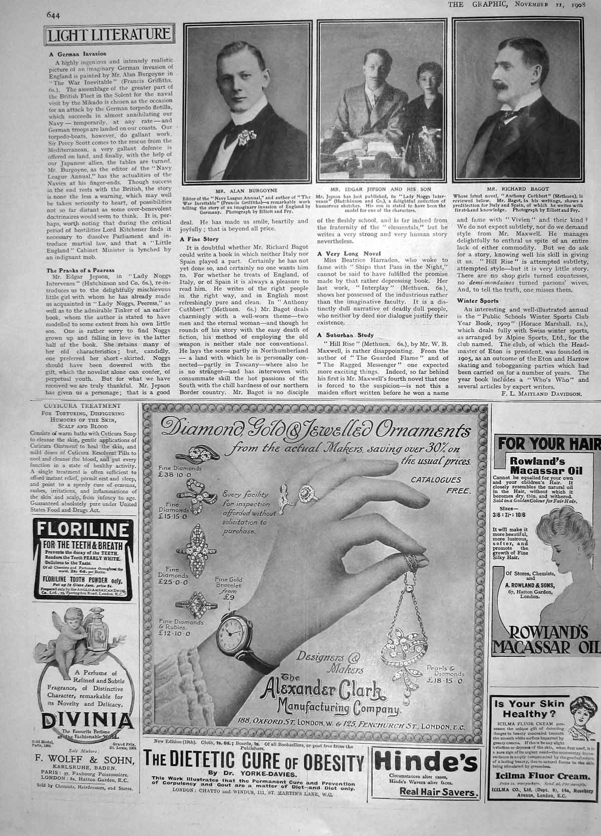 Original Old Antique Print 1908 Alan Burgoyne Edgar Jepson Richard Bagot Editor