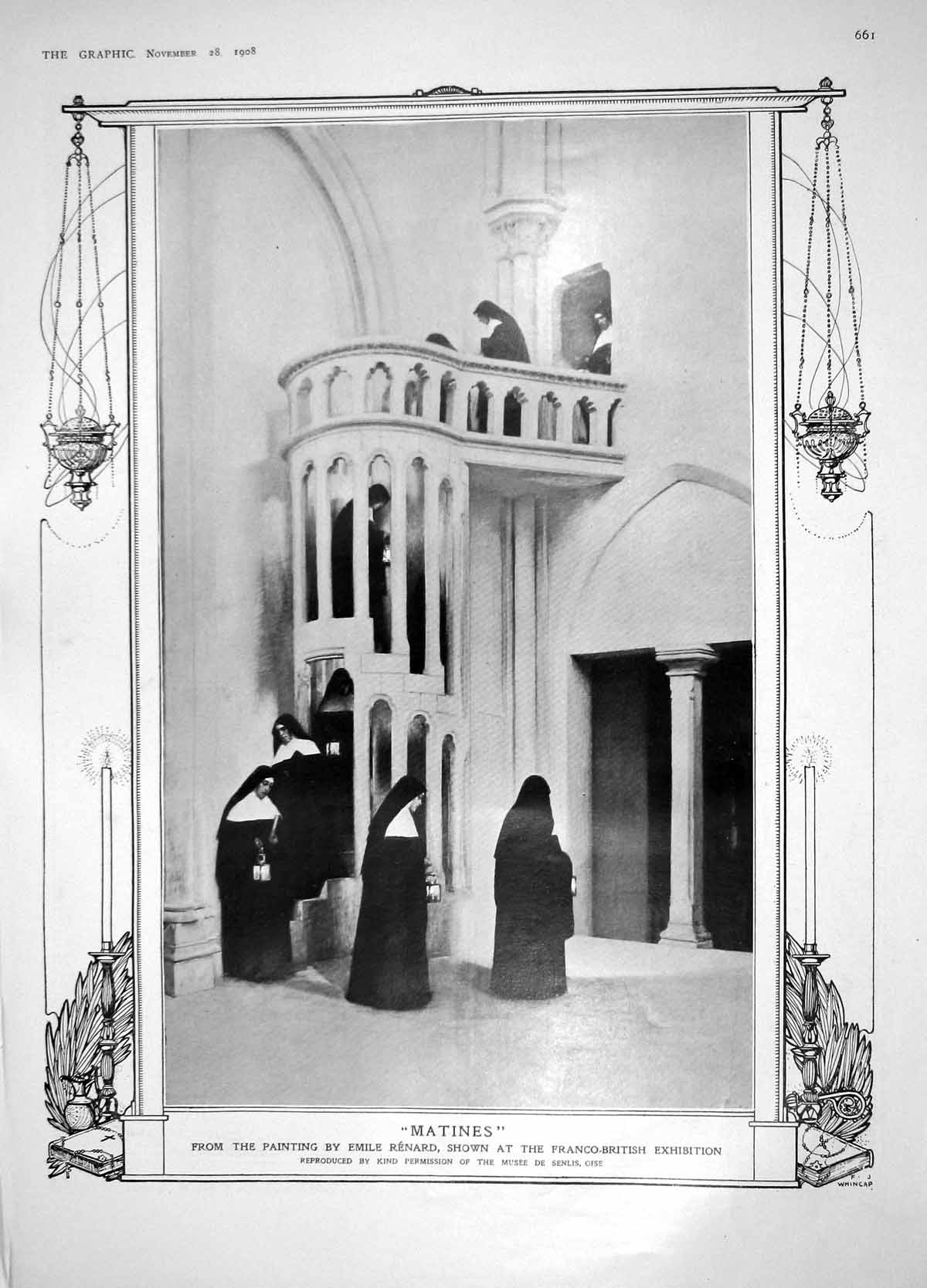 Original Old Antique Print 1908 Matines Nuns King Prince Wales Hunting Windsor