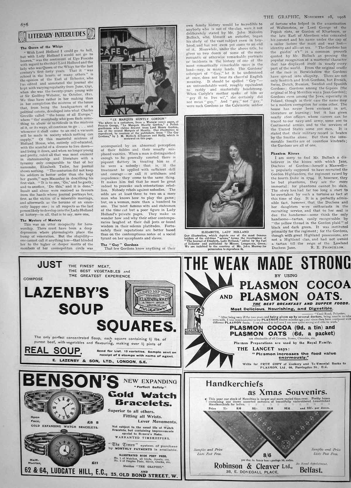 Original Old Antique Print 1908 Marquis Huntly Gordon Elizabeth Lady Holland