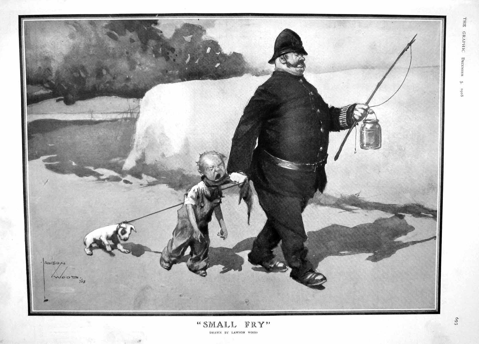 Old Antique Print 1908 Police Man Young Boy Dog Bille Osborne Prettyman 20th