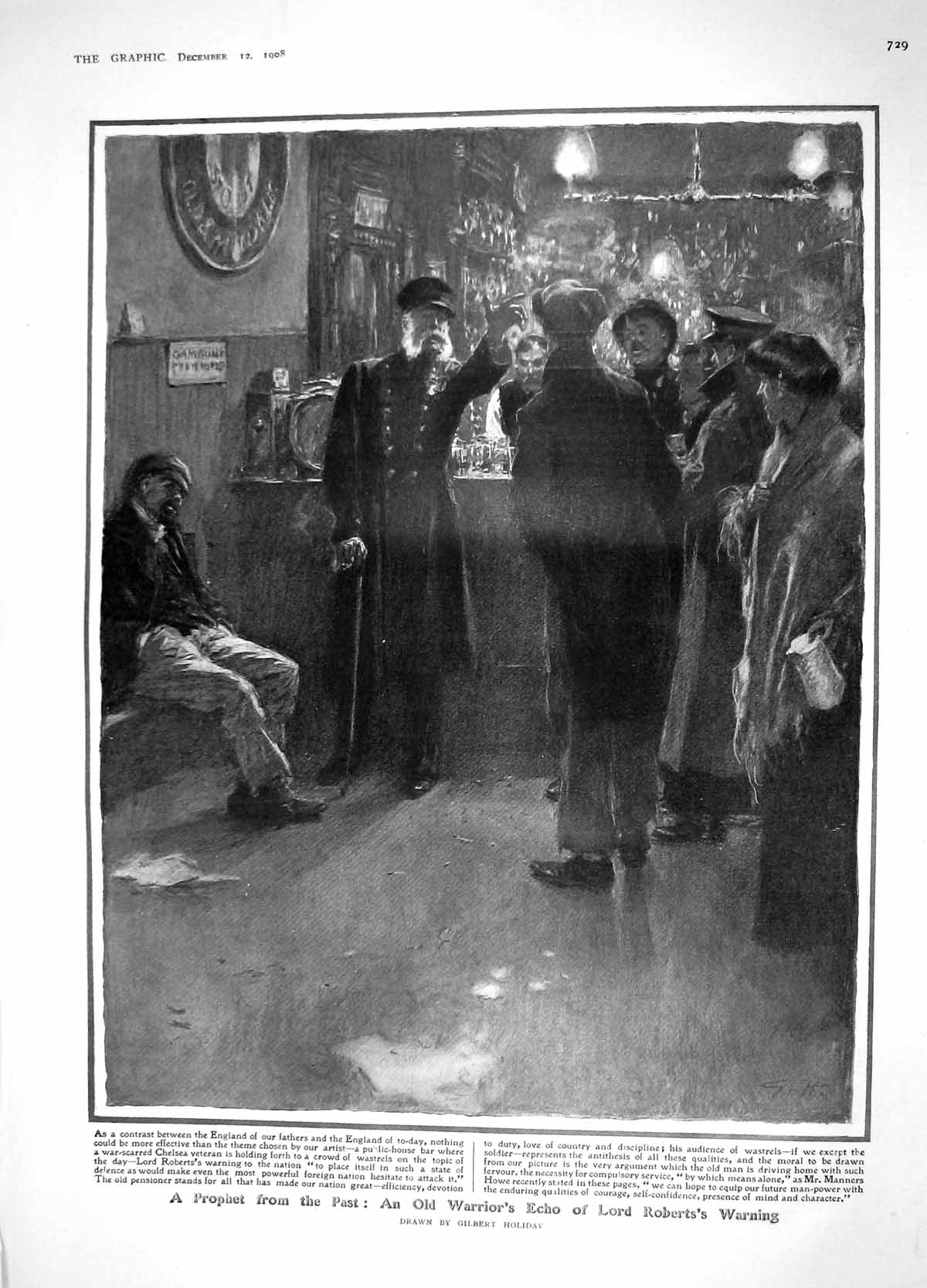 Original Old Antique Print 1908 Man Lord Roberts War Redesdale Pearson Elgar