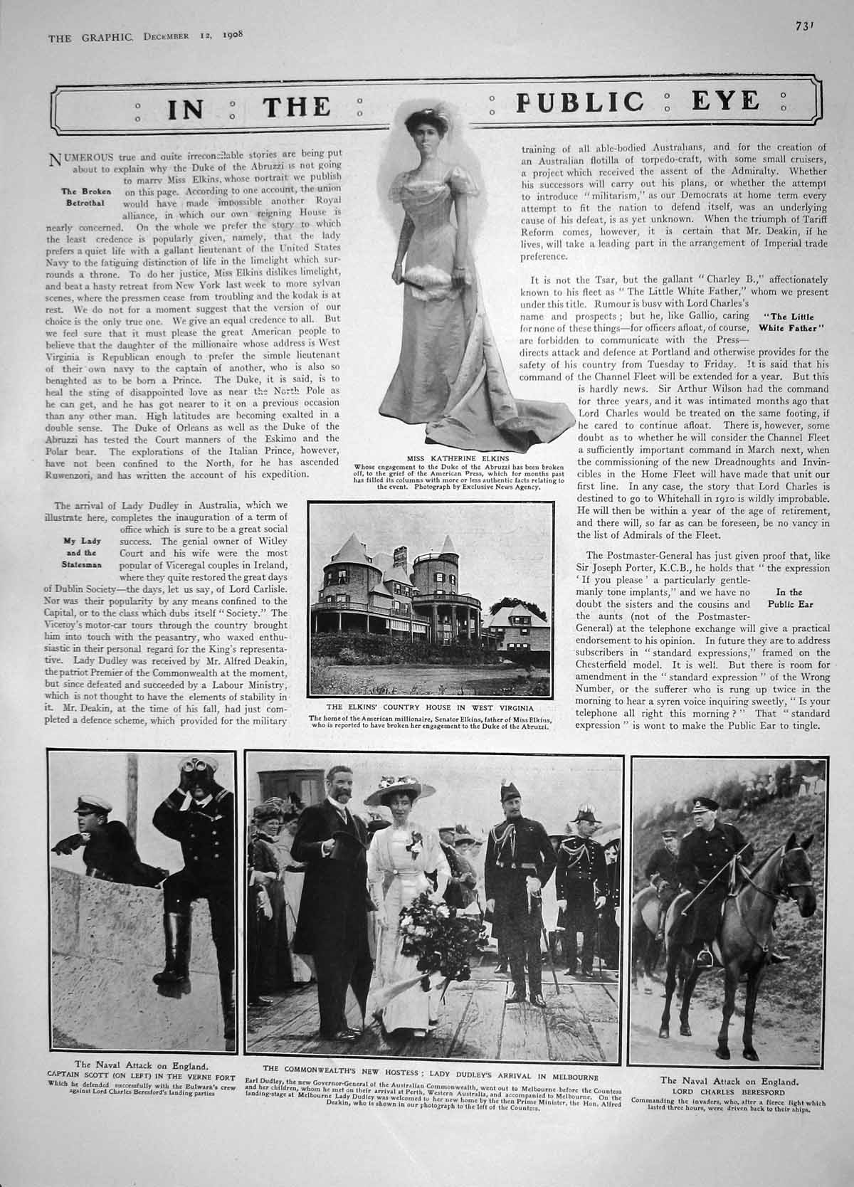 Old Antique Print 1908 Elkins Virginia Dudley Beresford Alto-Cumulus Fog 20th