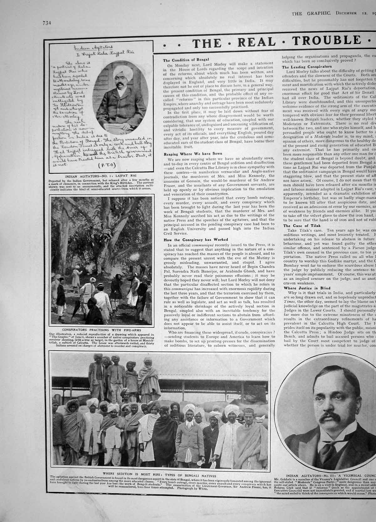 Old Antique Print 1908 Bengali Natives Gokhale Chandra Rutherford Court 20th