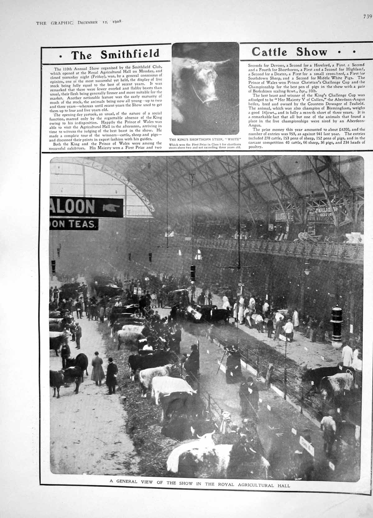 Original Old Antique Print 1908 Smithfield Cattle Show Forlenze Allegory-Attila