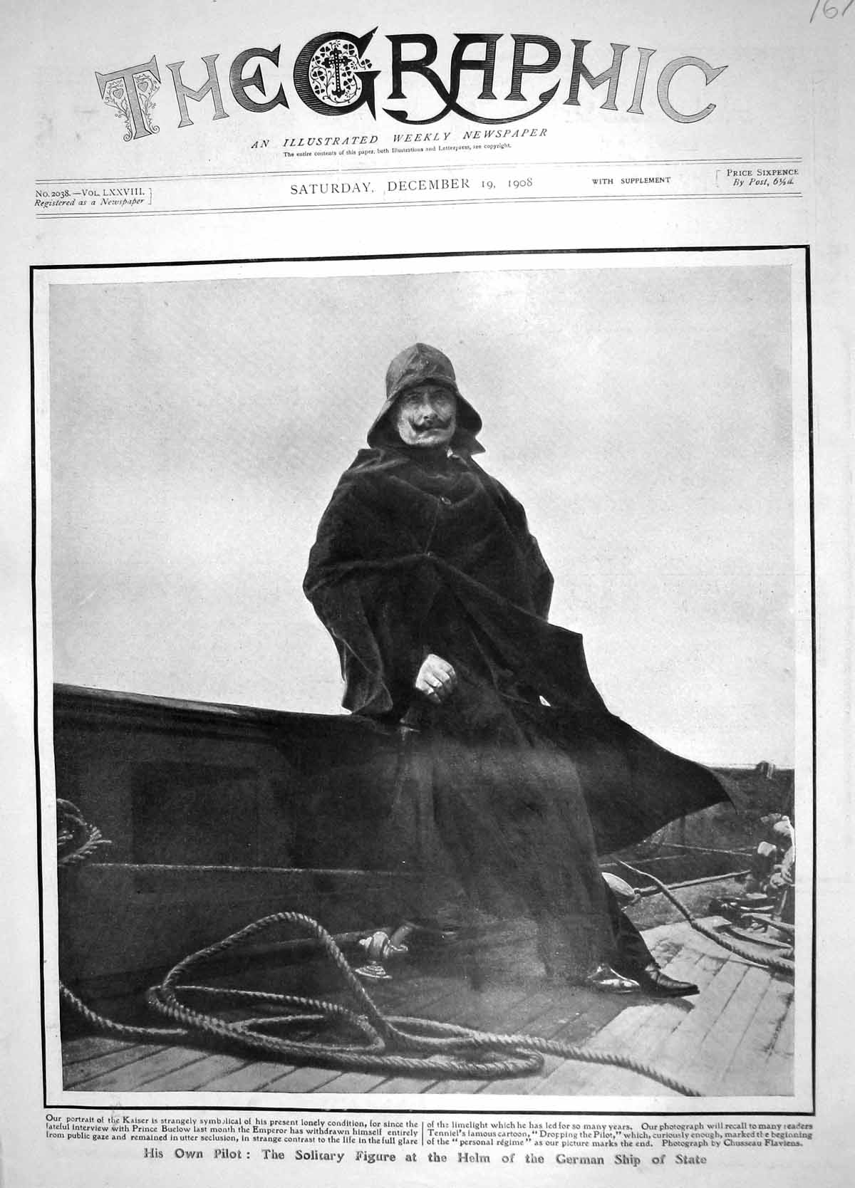 Original Old Antique Print 1908 German Kaiser Helm Ship State Photograph 20th