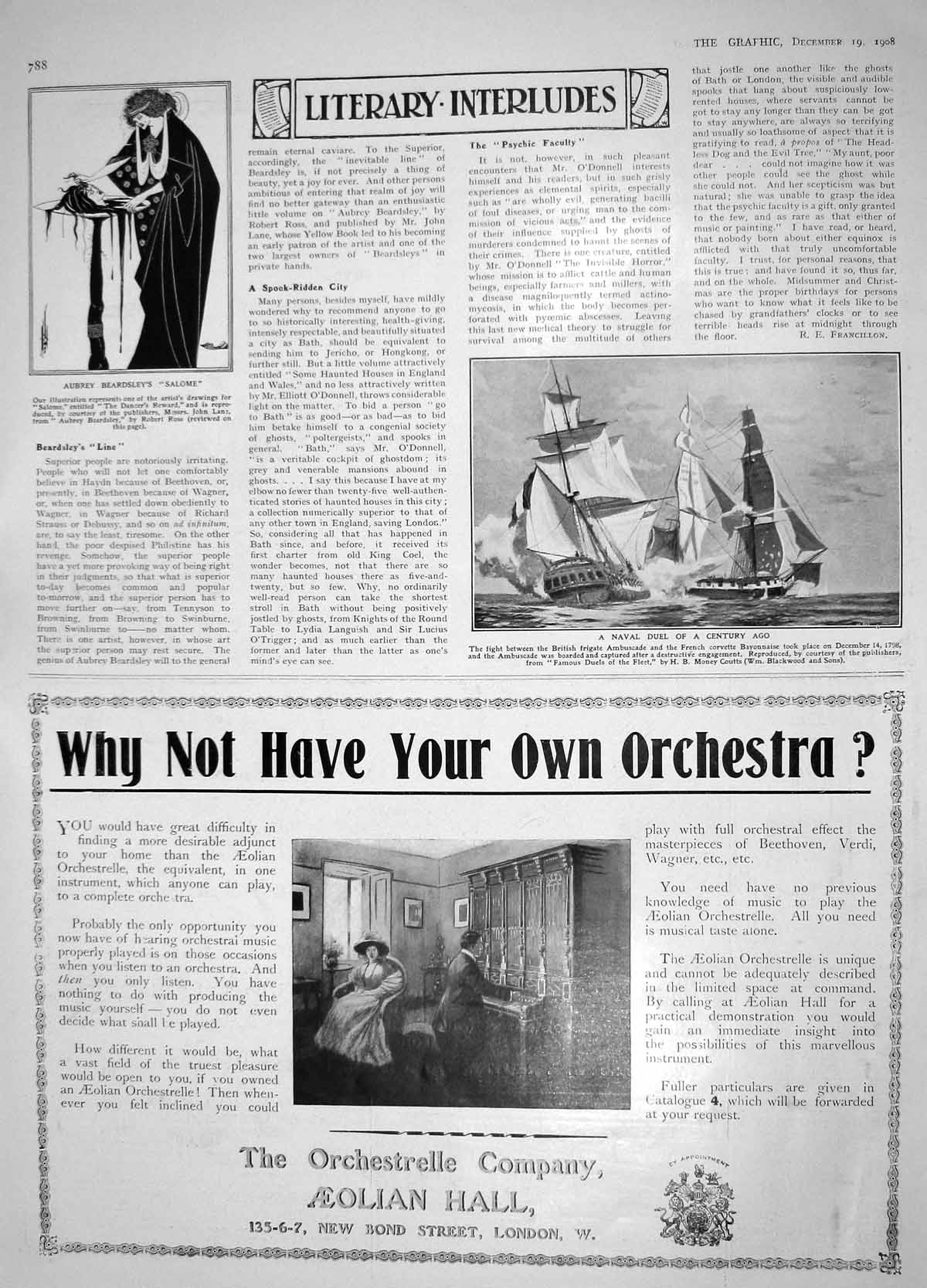 Original Old Antique Print 1908 Beardsley Salome War Ships Ambuscade Bayonnaise