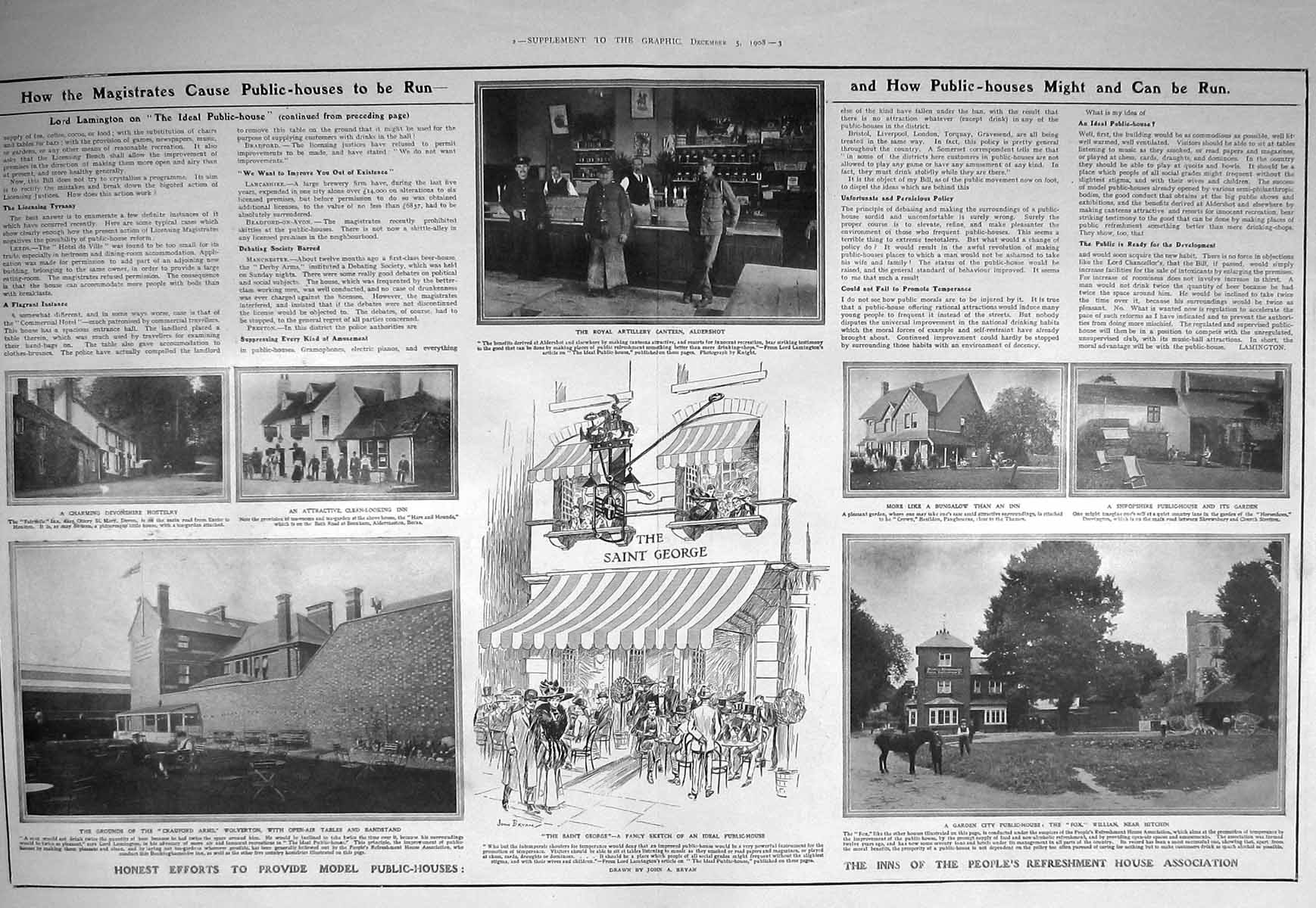 Old Antique Print 1908 Saint George Inns Fox Canteen Aldershot Crauford 20th