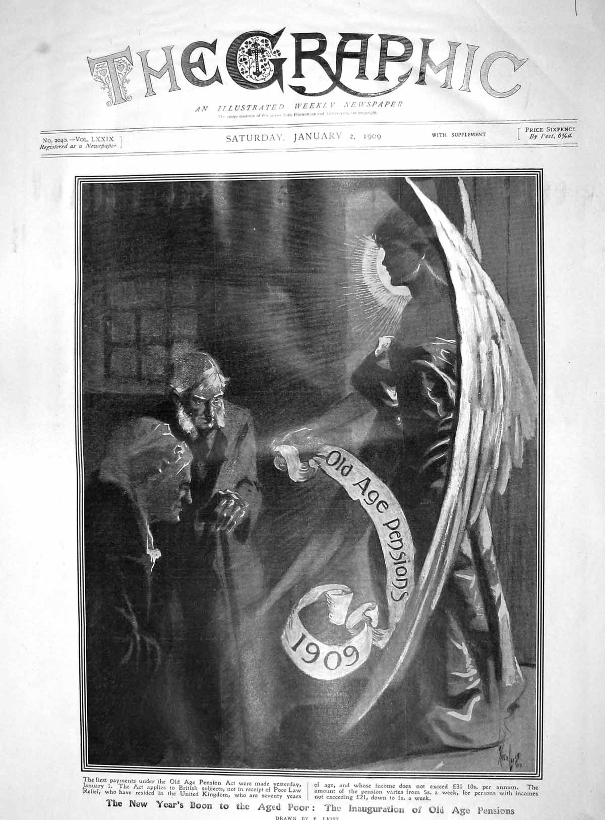 Original Old Antique Print 1909 Inauguration Age Pensions United Kingdom 20th