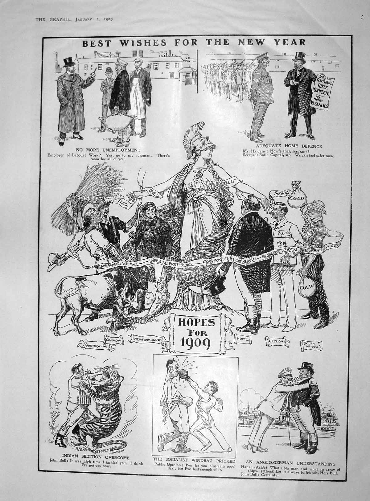 Original Old Antique Print 1909 New Year Haldane Germany Joshua Jericho Messina