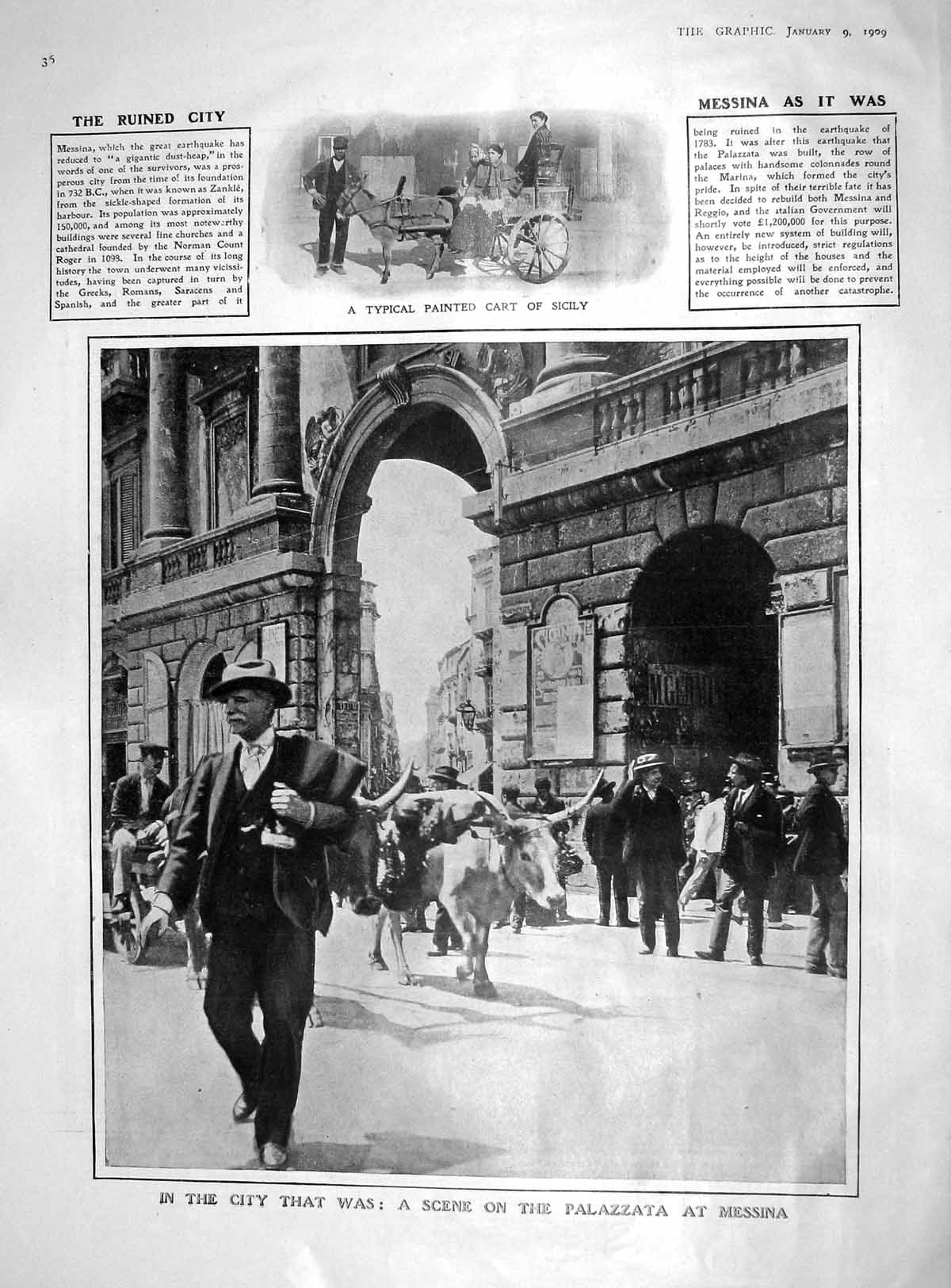 Original Old Antique Print 1909 Sicily Messina Palazzata Pension Africa Sa 20th
