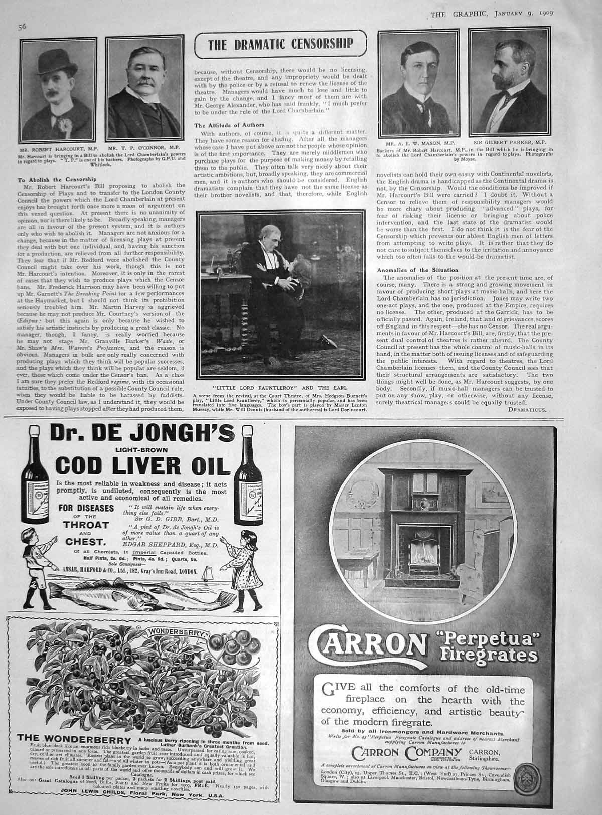 Original Old Antique Print 1909 Harcourt Mason Parker Fauntleroy Earl Theatre