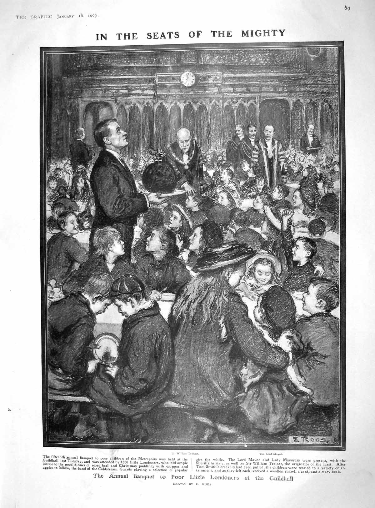 Original Old Antique Print 1909 Treloar Mayor London Banquet Charlesworth Maud