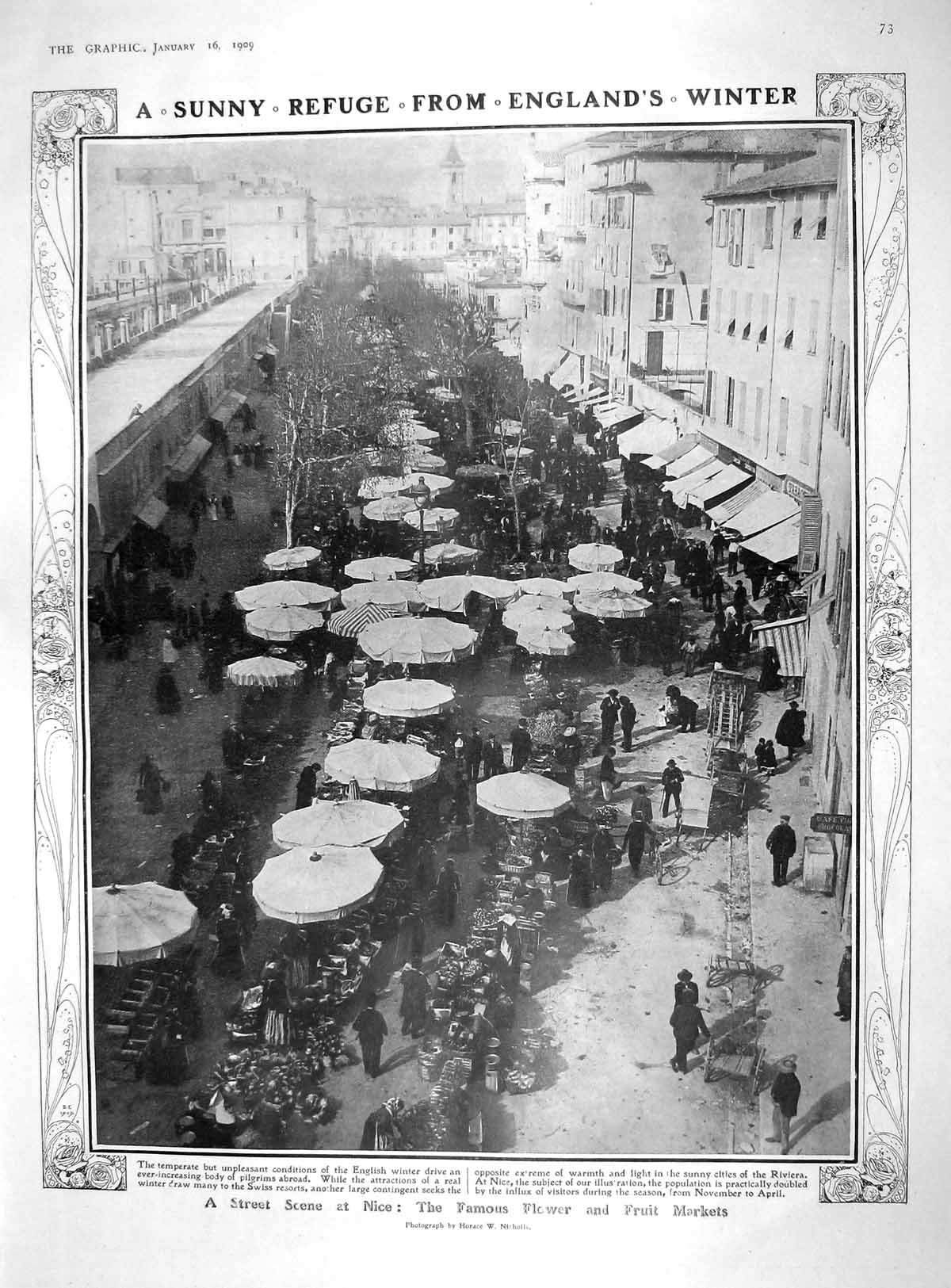 Old Antique Print 1909 Flower Fruit Market Nice Colville Middleton Hunt 20th