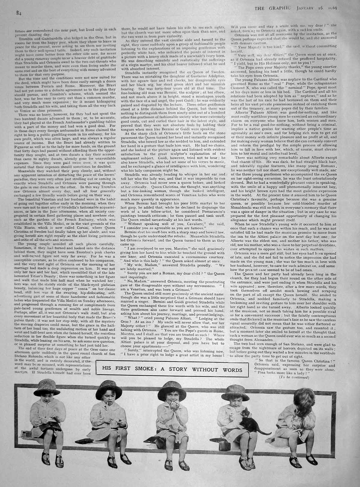 Original Old Antique Print 1909 Little Girl Kitten Smoking Story Photographs
