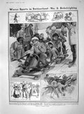Old Antique Print 1909 Bobsleighing Switzerland Austrian Steam Ship Italy 20th