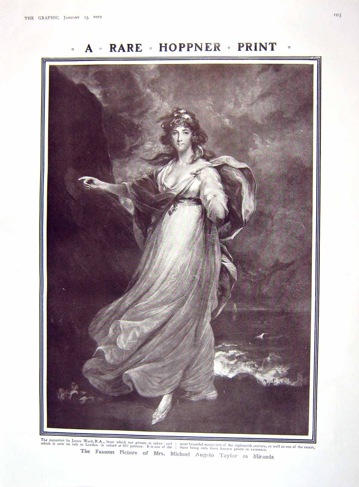Original Old Antique Print 1909 Mrs Michael Angelo Taylor Theatre Grosven 20th
