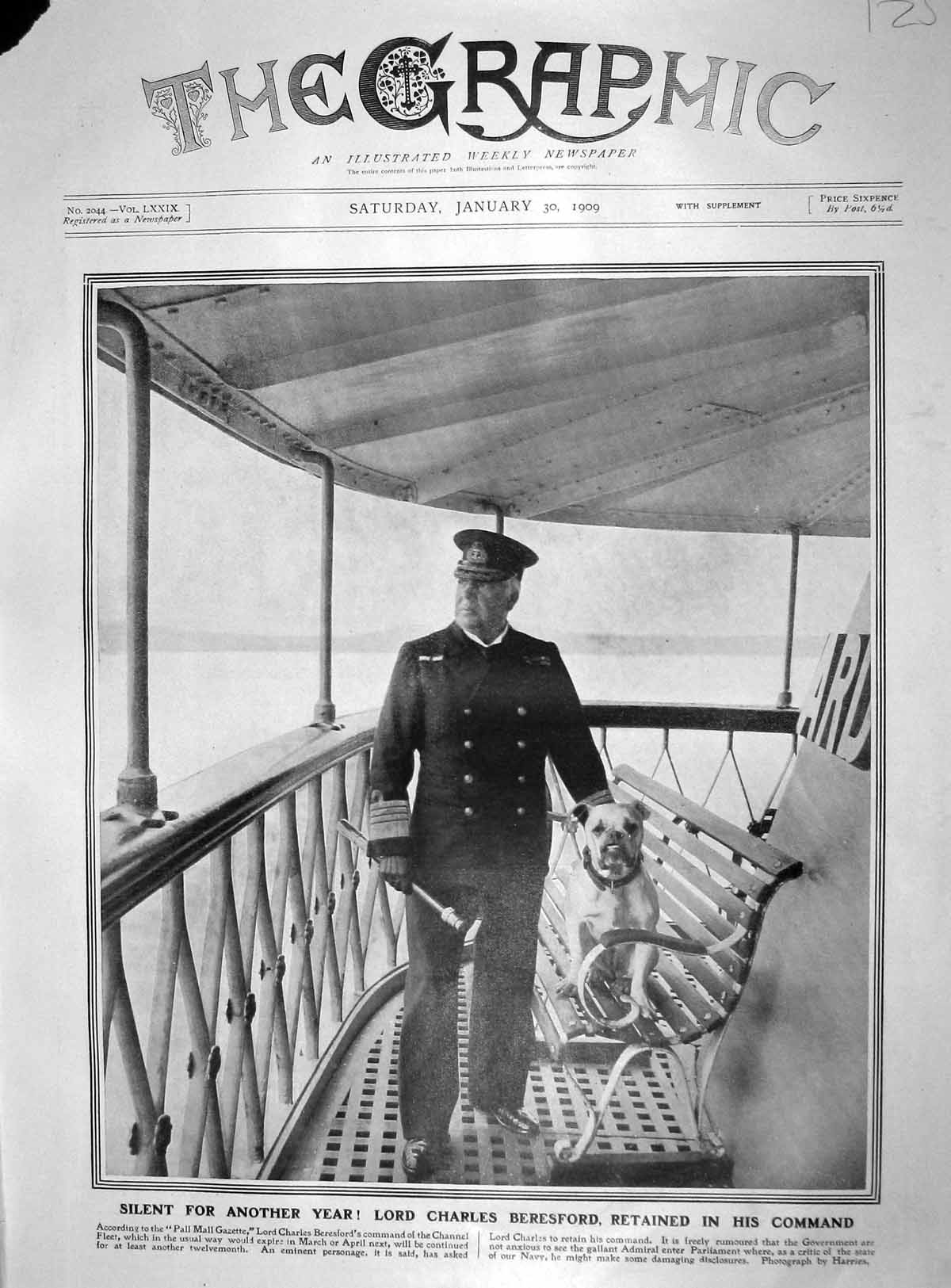 Original Old Antique Print 1909 Lord Charles Beresford Channel Ships Navy 20th