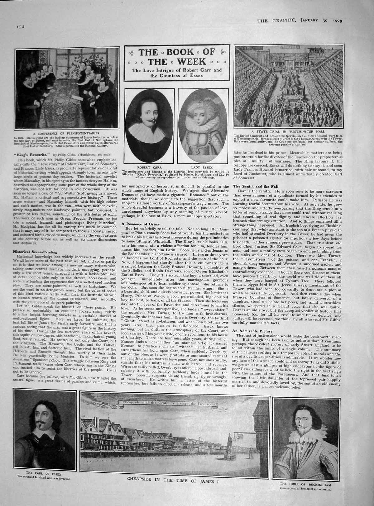 Original Old Antique Print 1909 Robert Carr Essex Earl Duke Buckingham Ch 20th