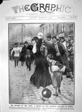 Original Old Antique Print 1909 Austrian Boycott Servia Belgrade Attacked Lady