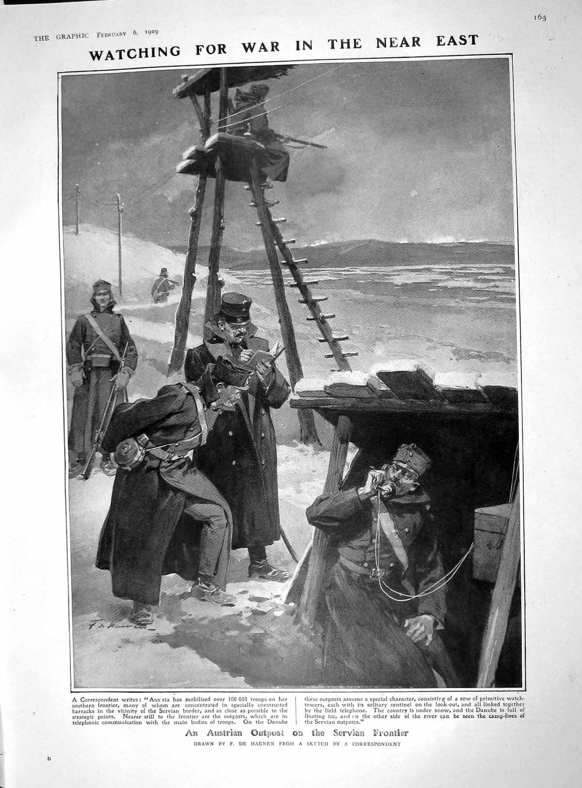 Old Antique Print 1909 Austrian War Outpost Servia Radium Grayson Smiths 20th