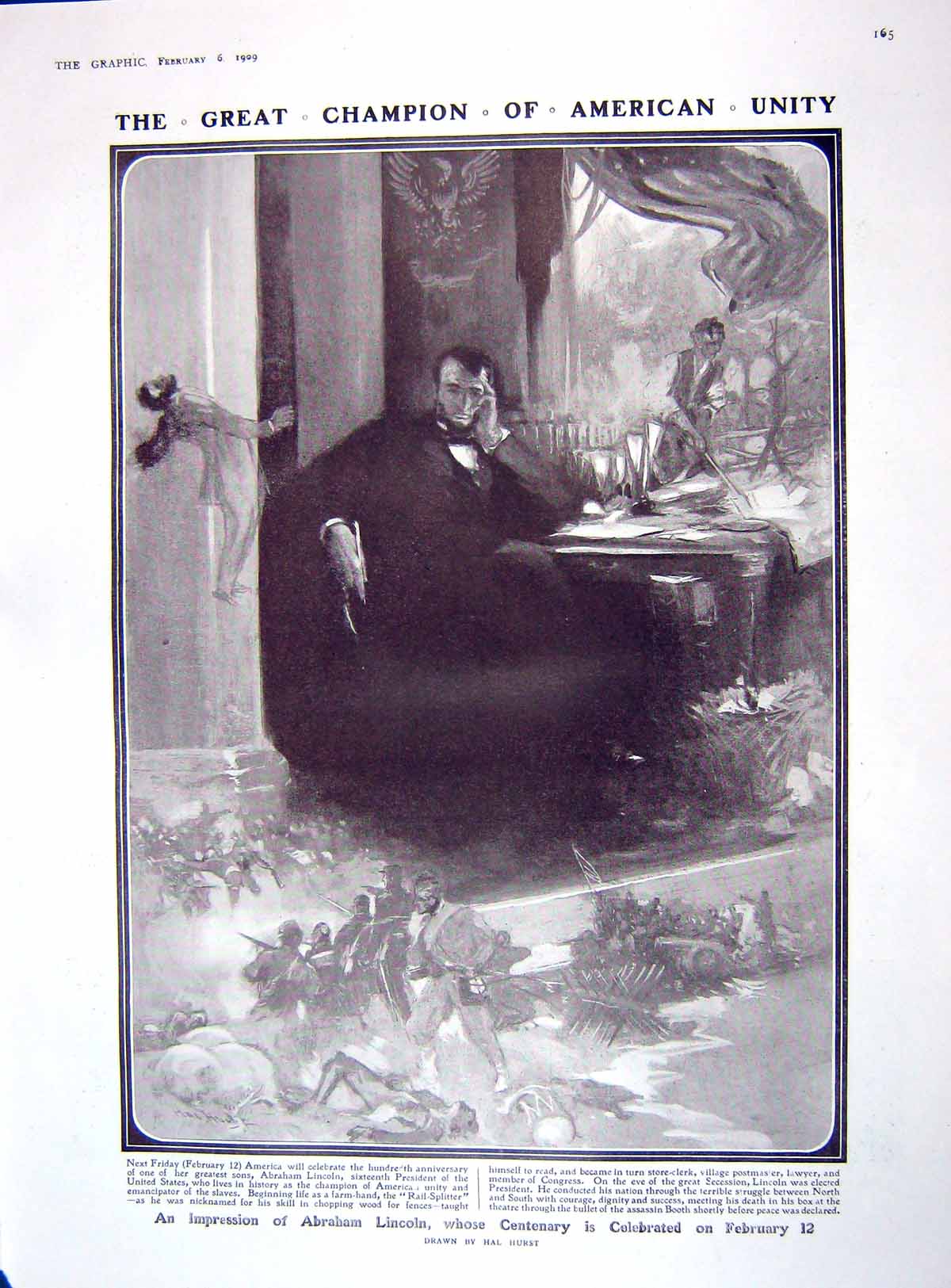 Old Antique Print 1909 Abraham Lincoln President America Maurier Brabazon 20th