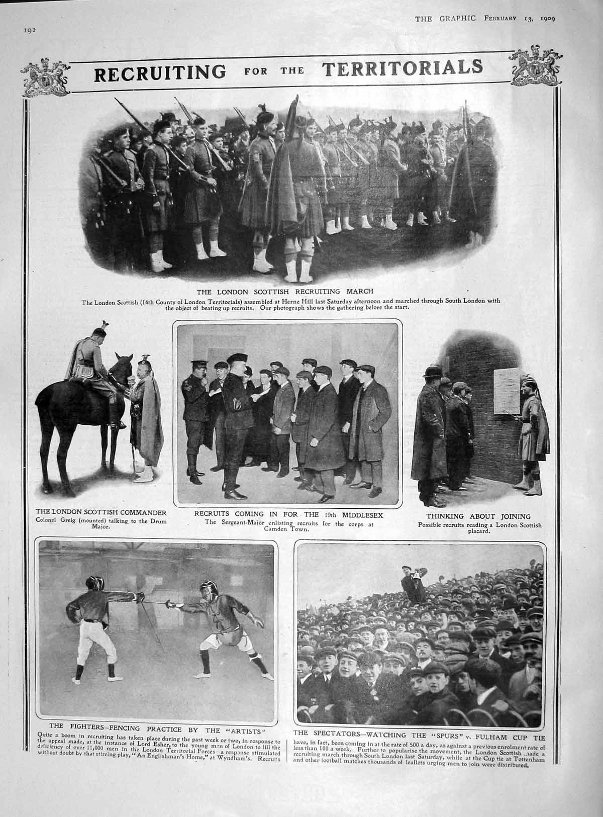 Old Antique Print 1909 London Scottish Henre Territorials Creig Winnipeg 20th