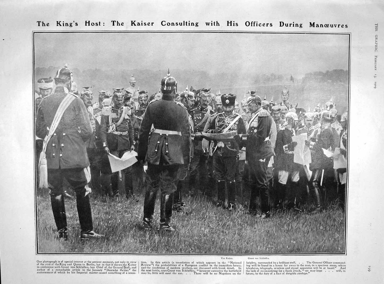 Original Old Antique Print 1909 Kaiser Germany Count Schlieffen Science Cancer