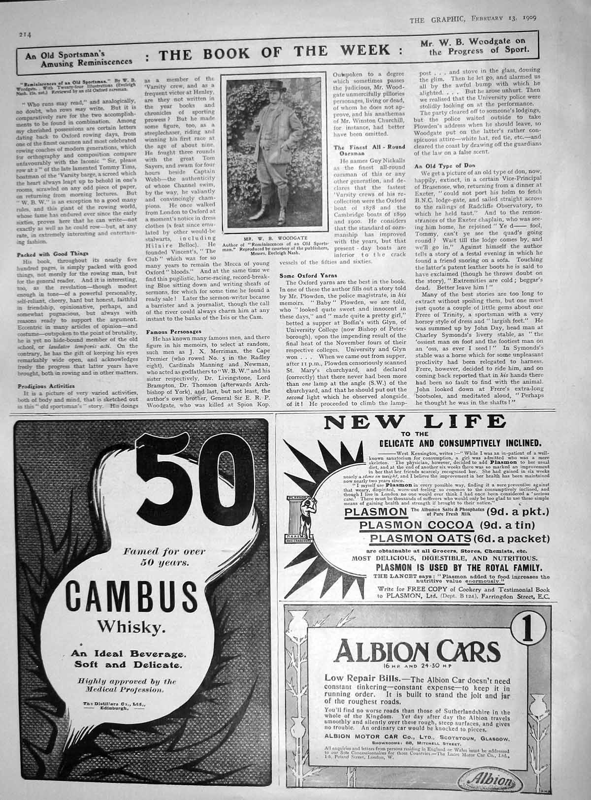 Original Old Antique Print 1909 Portrait Mr. W.B. Woodgate Author Cambus 20th