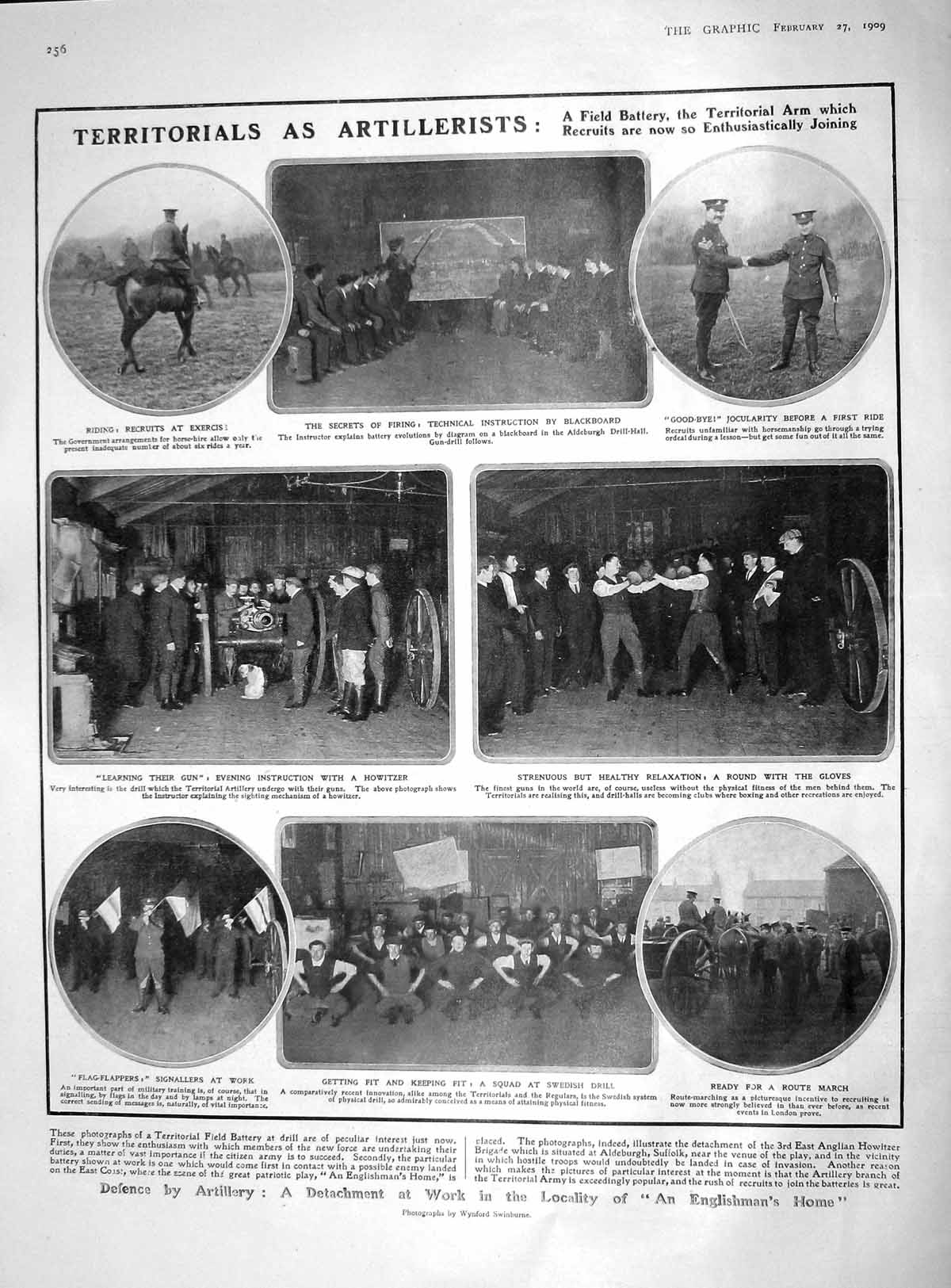 Old Antique Print 1909 Territorial Army Battery Howitzer Wright Alfonso 20th