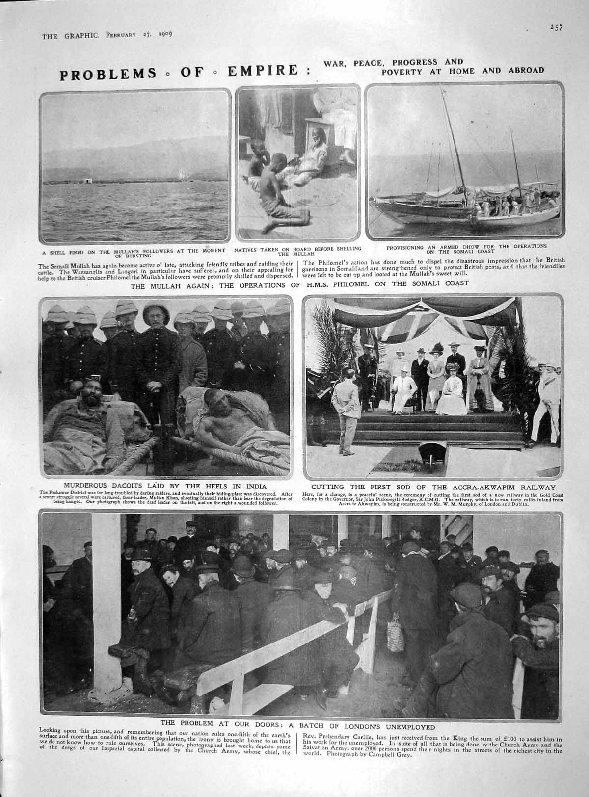 Old Antique Print 1909 Mullah Philomel Somali Carlile London Golf Wales 20th