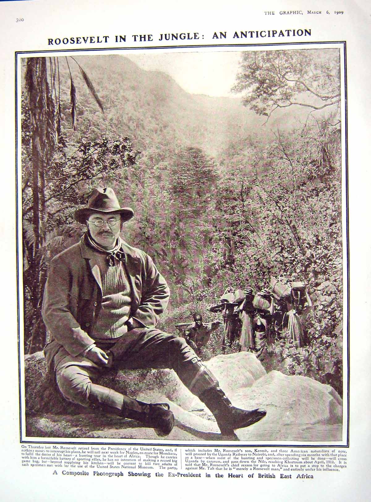 Old Antique Print 1909 Roosevelt Jungle Africa Eden Stuart Brooke Vezin 20th