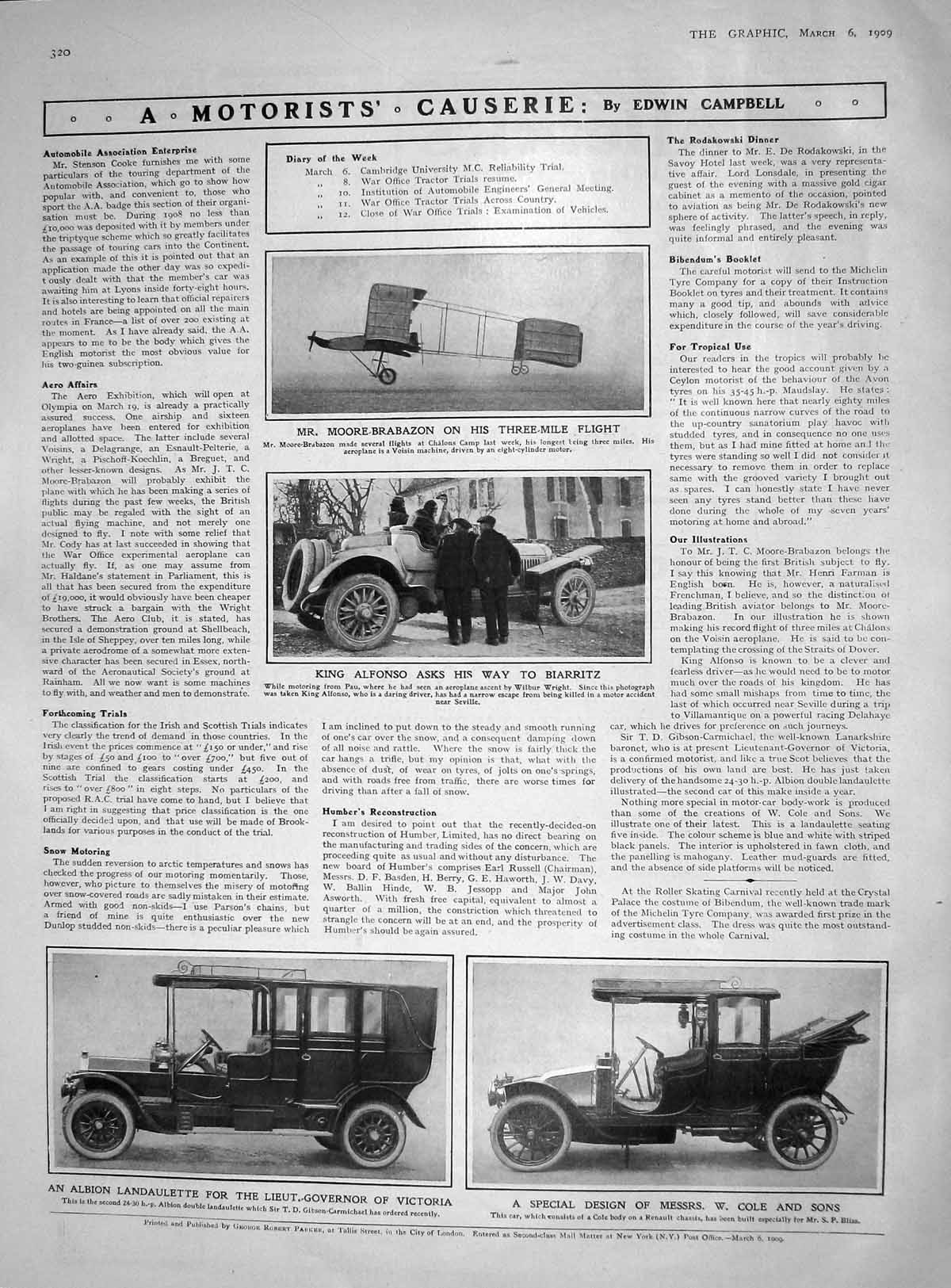 Old Antique Print 1909 King Alfonso Moore-Brabazon Motor Car Landaulette 20th