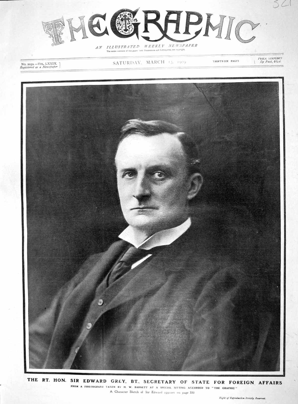 Original Old Antique Print 1909 Sir Edward Grey Secretary State Foreign Affairs